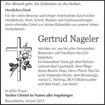 Traueranzeige von Gertrud Nageler von WVG - Wochenspiegel Merseburg
