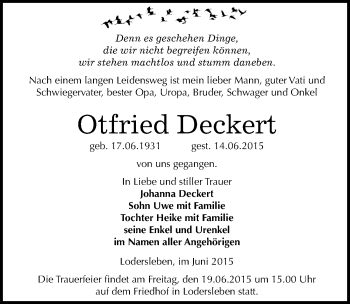 Traueranzeige von Otfried Deckert von Mitteldeutsche Zeitung Merseburg/Querfurt
