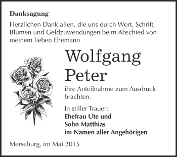 Traueranzeige von Wolfgang Peter von Super Sonntag Merseburg