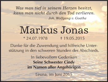 Traueranzeige von Markus Jonas von Mitteldeutsche Zeitung Merseburg/Querfurt