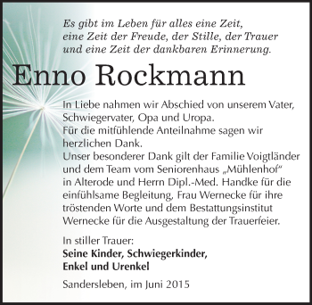 Traueranzeige von Enno Rockmann von Mitteldeutsche Zeitung Mansfelder Land