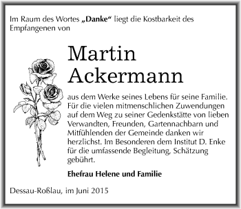 Traueranzeige von Martin Ackermann von Mitteldeutsche Zeitung Dessau-Roßlau