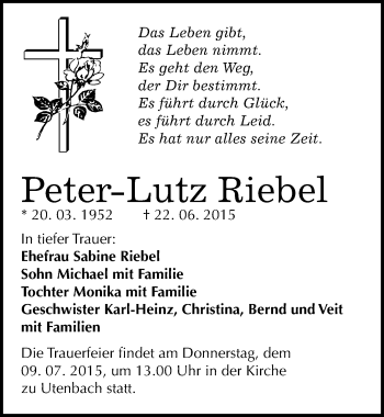 Traueranzeige von Peter-Lutz Riebel von Mitteldeutsche Zeitung