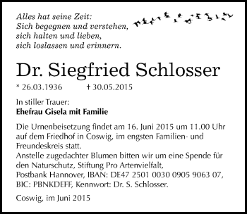 Traueranzeige von Siegfried Schlosser von Mitteldeutsche Zeitung Wittenberg