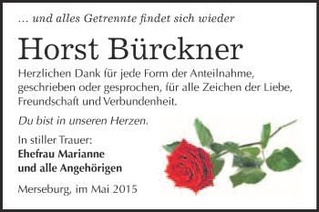 Traueranzeige von Horst Bürckner von WVG - Wochenspiegel Merseburg