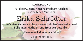 Traueranzeige von Erika Schrödter von Super Sonntag Zeitz