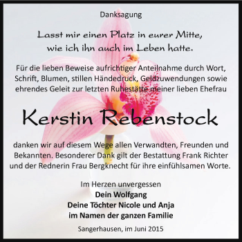 Traueranzeige von Kerstin Rebenstock von Super Sonntag SGH Mansf. Land