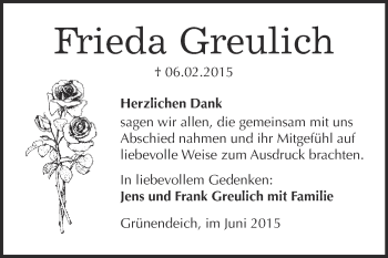 Traueranzeige von Frieda Greulich von WVG - Wochenspiegel Merseburg