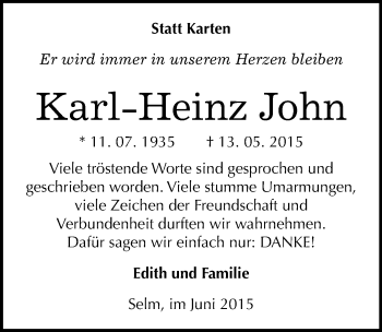 Traueranzeige von Karl-Heinz John von Mitteldeutsche Zeitung Naumburg/Nebra