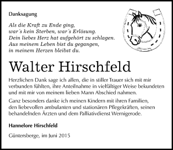 Traueranzeige von Walter Hirschfeld von Mitteldeutsche Zeitung Quedlinburg