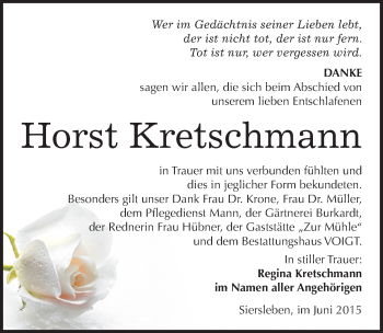 Traueranzeige von Horst Kretschmann von Mitteldeutsche Zeitung Mansfelder Land