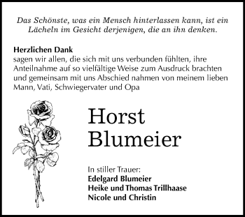 Traueranzeige von Horst Blumeier von WVG - Wochenspiegel Merseburg