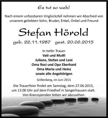 Traueranzeige von Stefan Hörold von Mitteldeutsche Zeitung Sangerhausen