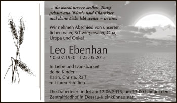 Traueranzeige von Leo Ebenhan von WVG - Wochenspiegel Dessau / Köthen