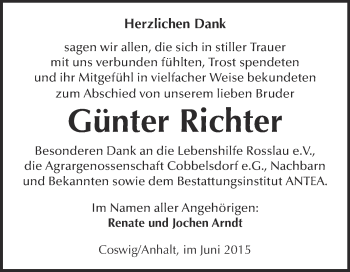Traueranzeige von Günter Richter von Super Sonntag Wittenberg