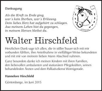 Traueranzeige von Walter Hirschfeld von WVG - Wochenspiegel Quedlinburg