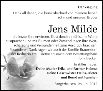 Traueranzeige von Jens Milde von Super Sonntag SGH Mansf. Land