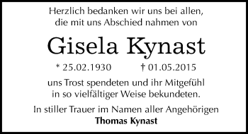 Traueranzeige von Gisela Kynast von Mitteldeutsche Zeitung Wittenberg