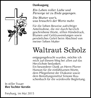Traueranzeige von Waltraut Scholz von Mitteldeutsche Zeitung Naumburg/Nebra