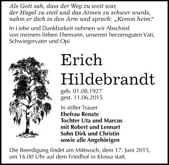 Traueranzeige von Erich Hildebrandt von Mitteldeutsche Zeitung Wittenberg