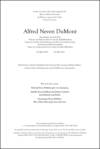 Traueranzeige von Alfred Neven DuMont von Mitteldeutsche Zeitung