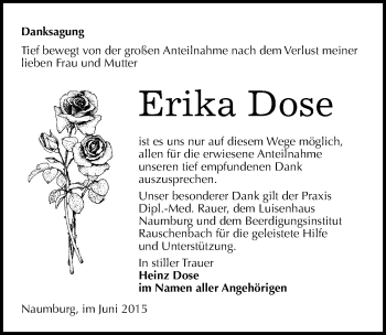 Traueranzeige von Erika Dose von Mitteldeutsche Zeitung Naumburg/Nebra