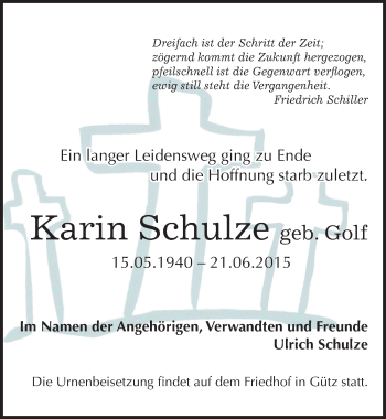 Traueranzeige von Karin Schulze von Mitteldeutsche Zeitung Halle/Saalkreis