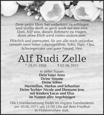 Traueranzeige von Alf Rudi Zelle von WVG - Wochenspiegel NMB / WSF / ZTZ