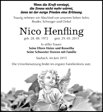 Traueranzeige von Nico Henfling von Mitteldeutsche Zeitung Naumburg/Nebra