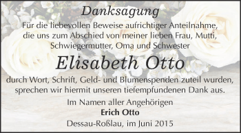 Traueranzeige von Elisabeth Otto von WVG - Wochenspiegel Dessau / Köthen