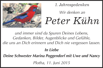 Traueranzeige von Peter Kühn von WVG - Wochenspiegel NMB / WSF / ZTZ