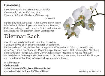 Traueranzeige von Dietmar Rach von Super Sonntag Bernburg