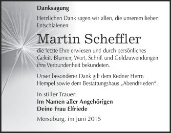 Traueranzeige von Martin Scheffler von WVG - Wochenspiegel Merseburg