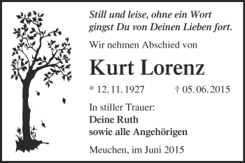 Traueranzeige von Kurt Lorenz von Super Sonntag Merseburg