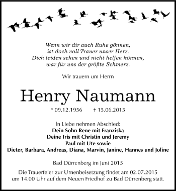Traueranzeige von Henry Naumann von Mitteldeutsche Zeitung Merseburg/Querfurt