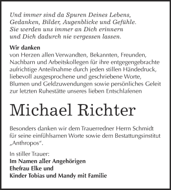 Traueranzeige von Michael Richter von Super Sonntag Wittenberg