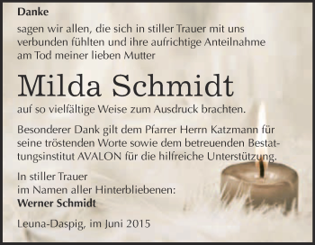Traueranzeige von Milda Schmidt von Super Sonntag Merseburg
