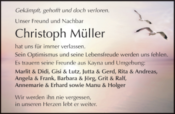 Traueranzeige von Christoph Müller von Mitteldeutsche Zeitung Zeitz