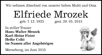 Traueranzeige von Elfriede Mrozek von Mitteldeutsche Zeitung Merseburg/Querfurt