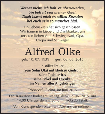 Traueranzeige von Alfred Ölke von Mitteldeutsche Zeitung Naumburg/Nebra