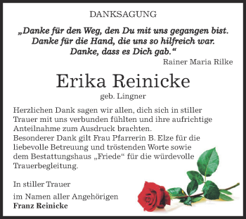 Traueranzeige von Erika Reinicke von WVG - Wochenspiegel Dessau / Köthen