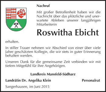 Traueranzeige von Roswitha Ebicht von Mitteldeutsche Zeitung