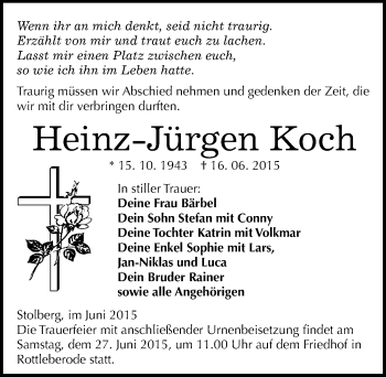 Traueranzeige von Heinz-Jürgen Koch von Mitteldeutsche Zeitung Sangerhausen