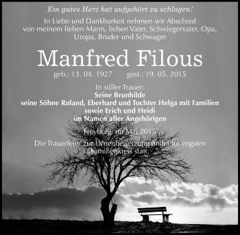 Traueranzeige von Manfred Filous von Mitteldeutsche Zeitung Merseburg/Querfurt