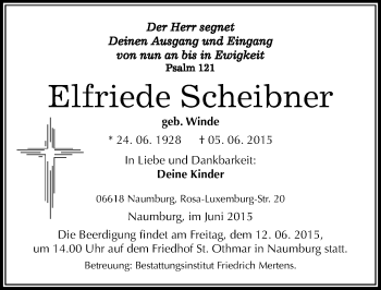 Traueranzeige von Elfriede Scheibner von Mitteldeutsche Zeitung Naumburg/Nebra