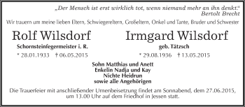 Traueranzeige von Rolf und Irmgard Wilsdorf von Super Sonntag Wittenberg