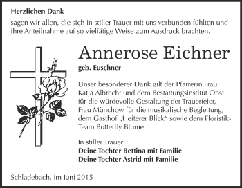 Traueranzeige von Annerose Eichner von Super Sonntag Merseburg