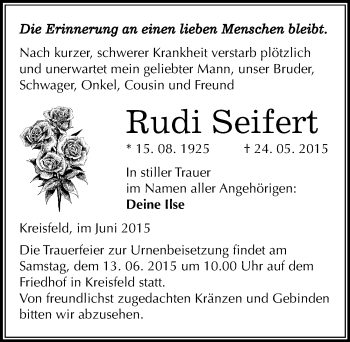 Traueranzeige von Rudi Seifert von Mitteldeutsche Zeitung Mansfelder Land
