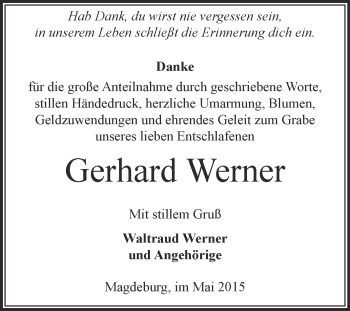 Traueranzeige von Gerhard Werner von WVG - Wochenspiegel Merseburg