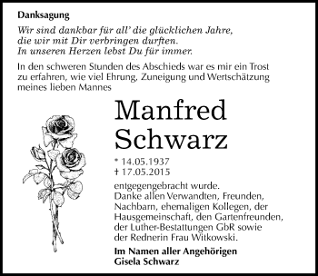 Traueranzeige von Manfred Schwarz von Mitteldeutsche Zeitung Halle/Saalkreis